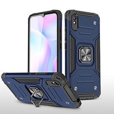 Silikon Hülle Handyhülle und Kunststoff Schutzhülle Hartschalen Tasche mit Magnetisch Fingerring Ständer MQ1 für Xiaomi Redmi 9AT Blau