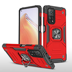 Silikon Hülle Handyhülle und Kunststoff Schutzhülle Hartschalen Tasche mit Magnetisch Fingerring Ständer MQ1 für Xiaomi Redmi K30S 5G Rot