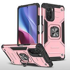 Silikon Hülle Handyhülle und Kunststoff Schutzhülle Hartschalen Tasche mit Magnetisch Fingerring Ständer MQ1 für Xiaomi Redmi K40 Pro+ Plus 5G Rosegold