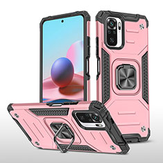 Silikon Hülle Handyhülle und Kunststoff Schutzhülle Hartschalen Tasche mit Magnetisch Fingerring Ständer MQ1 für Xiaomi Redmi Note 10 4G Rosegold