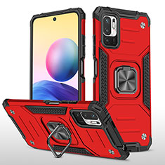 Silikon Hülle Handyhülle und Kunststoff Schutzhülle Hartschalen Tasche mit Magnetisch Fingerring Ständer MQ1 für Xiaomi Redmi Note 10 5G Rot