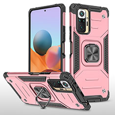 Silikon Hülle Handyhülle und Kunststoff Schutzhülle Hartschalen Tasche mit Magnetisch Fingerring Ständer MQ1 für Xiaomi Redmi Note 10 Pro 4G Rosegold