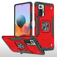 Silikon Hülle Handyhülle und Kunststoff Schutzhülle Hartschalen Tasche mit Magnetisch Fingerring Ständer MQ1 für Xiaomi Redmi Note 10 Pro 4G Rot