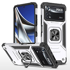Silikon Hülle Handyhülle und Kunststoff Schutzhülle Hartschalen Tasche mit Magnetisch Fingerring Ständer MQ1 für Xiaomi Redmi Note 11E Pro 5G Silber