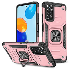 Silikon Hülle Handyhülle und Kunststoff Schutzhülle Hartschalen Tasche mit Magnetisch Fingerring Ständer MQ1 für Xiaomi Redmi Note 11S 4G Rosegold