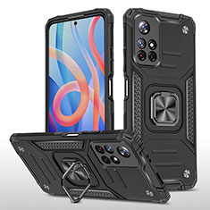 Silikon Hülle Handyhülle und Kunststoff Schutzhülle Hartschalen Tasche mit Magnetisch Fingerring Ständer MQ1 für Xiaomi Redmi Note 11S 5G Schwarz