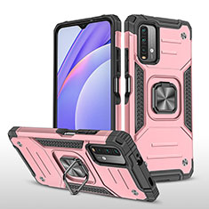 Silikon Hülle Handyhülle und Kunststoff Schutzhülle Hartschalen Tasche mit Magnetisch Fingerring Ständer MQ1 für Xiaomi Redmi Note 9 4G Rosegold