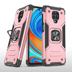 Silikon Hülle Handyhülle und Kunststoff Schutzhülle Hartschalen Tasche mit Magnetisch Fingerring Ständer MQ1 für Xiaomi Redmi Note 9S Rosegold