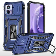 Silikon Hülle Handyhülle und Kunststoff Schutzhülle Hartschalen Tasche mit Magnetisch Fingerring Ständer MQ2 für Motorola Moto Edge 30 Lite 5G Blau