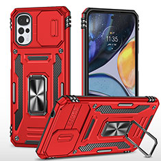 Silikon Hülle Handyhülle und Kunststoff Schutzhülle Hartschalen Tasche mit Magnetisch Fingerring Ständer MQ2 für Motorola Moto G22 Rot