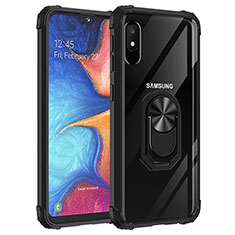 Silikon Hülle Handyhülle und Kunststoff Schutzhülle Hartschalen Tasche mit Magnetisch Fingerring Ständer MQ2 für Samsung Galaxy A10e Schwarz