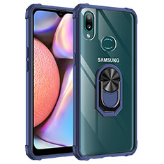 Silikon Hülle Handyhülle und Kunststoff Schutzhülle Hartschalen Tasche mit Magnetisch Fingerring Ständer MQ2 für Samsung Galaxy A10s Blau