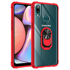 Silikon Hülle Handyhülle und Kunststoff Schutzhülle Hartschalen Tasche mit Magnetisch Fingerring Ständer MQ2 für Samsung Galaxy A10s Rot