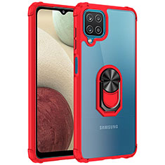 Silikon Hülle Handyhülle und Kunststoff Schutzhülle Hartschalen Tasche mit Magnetisch Fingerring Ständer MQ2 für Samsung Galaxy A12 5G Rot