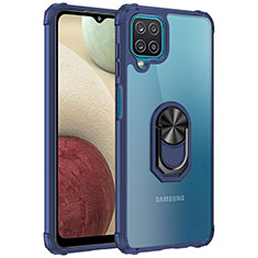 Silikon Hülle Handyhülle und Kunststoff Schutzhülle Hartschalen Tasche mit Magnetisch Fingerring Ständer MQ2 für Samsung Galaxy A12 Blau
