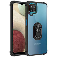 Silikon Hülle Handyhülle und Kunststoff Schutzhülle Hartschalen Tasche mit Magnetisch Fingerring Ständer MQ2 für Samsung Galaxy A12 Nacho Schwarz