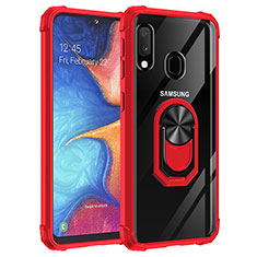 Silikon Hülle Handyhülle und Kunststoff Schutzhülle Hartschalen Tasche mit Magnetisch Fingerring Ständer MQ2 für Samsung Galaxy A20e Rot
