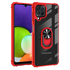 Silikon Hülle Handyhülle und Kunststoff Schutzhülle Hartschalen Tasche mit Magnetisch Fingerring Ständer MQ2 für Samsung Galaxy A22 4G Rot