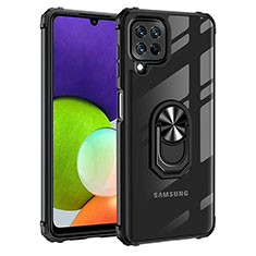 Silikon Hülle Handyhülle und Kunststoff Schutzhülle Hartschalen Tasche mit Magnetisch Fingerring Ständer MQ2 für Samsung Galaxy A22 4G Schwarz