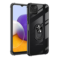 Silikon Hülle Handyhülle und Kunststoff Schutzhülle Hartschalen Tasche mit Magnetisch Fingerring Ständer MQ2 für Samsung Galaxy A22s 5G Schwarz