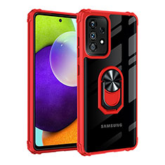 Silikon Hülle Handyhülle und Kunststoff Schutzhülle Hartschalen Tasche mit Magnetisch Fingerring Ständer MQ2 für Samsung Galaxy A32 4G Rot