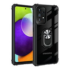 Silikon Hülle Handyhülle und Kunststoff Schutzhülle Hartschalen Tasche mit Magnetisch Fingerring Ständer MQ2 für Samsung Galaxy A32 4G Silber und Schwarz