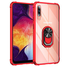 Silikon Hülle Handyhülle und Kunststoff Schutzhülle Hartschalen Tasche mit Magnetisch Fingerring Ständer MQ2 für Samsung Galaxy A50S Rot