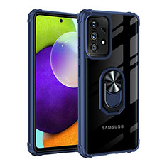 Silikon Hülle Handyhülle und Kunststoff Schutzhülle Hartschalen Tasche mit Magnetisch Fingerring Ständer MQ2 für Samsung Galaxy A52 4G Blau