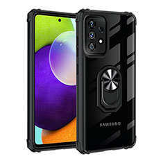 Silikon Hülle Handyhülle und Kunststoff Schutzhülle Hartschalen Tasche mit Magnetisch Fingerring Ständer MQ2 für Samsung Galaxy A72 4G Schwarz