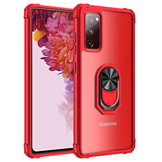 Silikon Hülle Handyhülle und Kunststoff Schutzhülle Hartschalen Tasche mit Magnetisch Fingerring Ständer MQ2 für Samsung Galaxy S20 FE 4G Rot