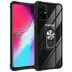 Silikon Hülle Handyhülle und Kunststoff Schutzhülle Hartschalen Tasche mit Magnetisch Fingerring Ständer MQ2 für Samsung Galaxy S20 Plus 5G Silber und Schwarz