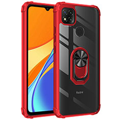 Silikon Hülle Handyhülle und Kunststoff Schutzhülle Hartschalen Tasche mit Magnetisch Fingerring Ständer MQ2 für Xiaomi Redmi 9 Activ Rot