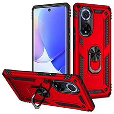 Silikon Hülle Handyhülle und Kunststoff Schutzhülle Hartschalen Tasche mit Magnetisch Fingerring Ständer MQ3 für Huawei Nova 9 Rot