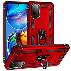 Silikon Hülle Handyhülle und Kunststoff Schutzhülle Hartschalen Tasche mit Magnetisch Fingerring Ständer MQ3 für Motorola Moto E32 Rot