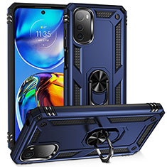 Silikon Hülle Handyhülle und Kunststoff Schutzhülle Hartschalen Tasche mit Magnetisch Fingerring Ständer MQ3 für Motorola Moto E32s Blau