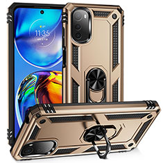 Silikon Hülle Handyhülle und Kunststoff Schutzhülle Hartschalen Tasche mit Magnetisch Fingerring Ständer MQ3 für Motorola Moto E32s Gold