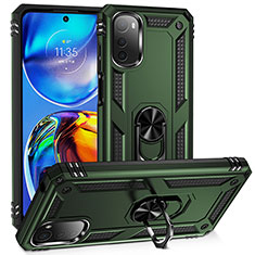 Silikon Hülle Handyhülle und Kunststoff Schutzhülle Hartschalen Tasche mit Magnetisch Fingerring Ständer MQ3 für Motorola Moto E32s Grün