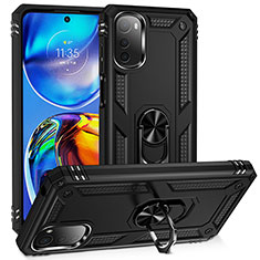 Silikon Hülle Handyhülle und Kunststoff Schutzhülle Hartschalen Tasche mit Magnetisch Fingerring Ständer MQ3 für Motorola Moto E32s Schwarz