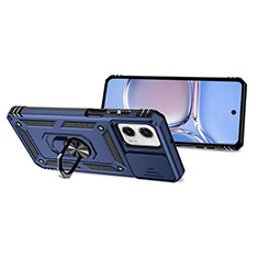 Silikon Hülle Handyhülle und Kunststoff Schutzhülle Hartschalen Tasche mit Magnetisch Fingerring Ständer MQ3 für Motorola Moto G 5G (2023) Blau