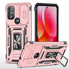 Silikon Hülle Handyhülle und Kunststoff Schutzhülle Hartschalen Tasche mit Magnetisch Fingerring Ständer MQ3 für Motorola Moto G Play (2023) Rosegold