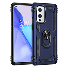 Silikon Hülle Handyhülle und Kunststoff Schutzhülle Hartschalen Tasche mit Magnetisch Fingerring Ständer MQ3 für OnePlus 9 5G Blau