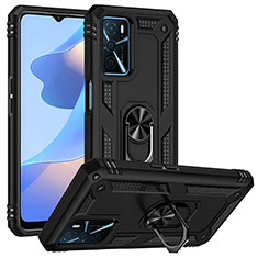 Silikon Hülle Handyhülle und Kunststoff Schutzhülle Hartschalen Tasche mit Magnetisch Fingerring Ständer MQ3 für Oppo A16 Schwarz