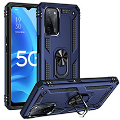 Silikon Hülle Handyhülle und Kunststoff Schutzhülle Hartschalen Tasche mit Magnetisch Fingerring Ständer MQ3 für Oppo A53s 5G Blau