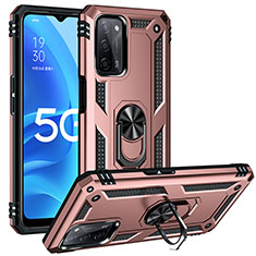 Silikon Hülle Handyhülle und Kunststoff Schutzhülle Hartschalen Tasche mit Magnetisch Fingerring Ständer MQ3 für Oppo A53s 5G Rosegold