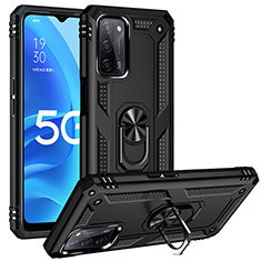 Silikon Hülle Handyhülle und Kunststoff Schutzhülle Hartschalen Tasche mit Magnetisch Fingerring Ständer MQ3 für Oppo A53s 5G Schwarz