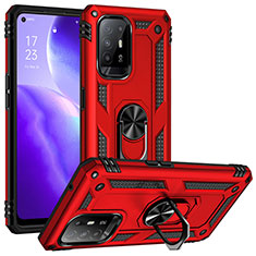 Silikon Hülle Handyhülle und Kunststoff Schutzhülle Hartschalen Tasche mit Magnetisch Fingerring Ständer MQ3 für Oppo A94 5G Rot