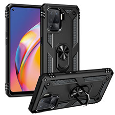 Silikon Hülle Handyhülle und Kunststoff Schutzhülle Hartschalen Tasche mit Magnetisch Fingerring Ständer MQ3 für Oppo F19 Pro Schwarz