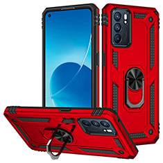 Silikon Hülle Handyhülle und Kunststoff Schutzhülle Hartschalen Tasche mit Magnetisch Fingerring Ständer MQ3 für Oppo Reno6 5G Rot