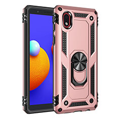 Silikon Hülle Handyhülle und Kunststoff Schutzhülle Hartschalen Tasche mit Magnetisch Fingerring Ständer MQ3 für Samsung Galaxy A01 Core Rosegold