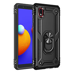 Silikon Hülle Handyhülle und Kunststoff Schutzhülle Hartschalen Tasche mit Magnetisch Fingerring Ständer MQ3 für Samsung Galaxy A01 Core Schwarz